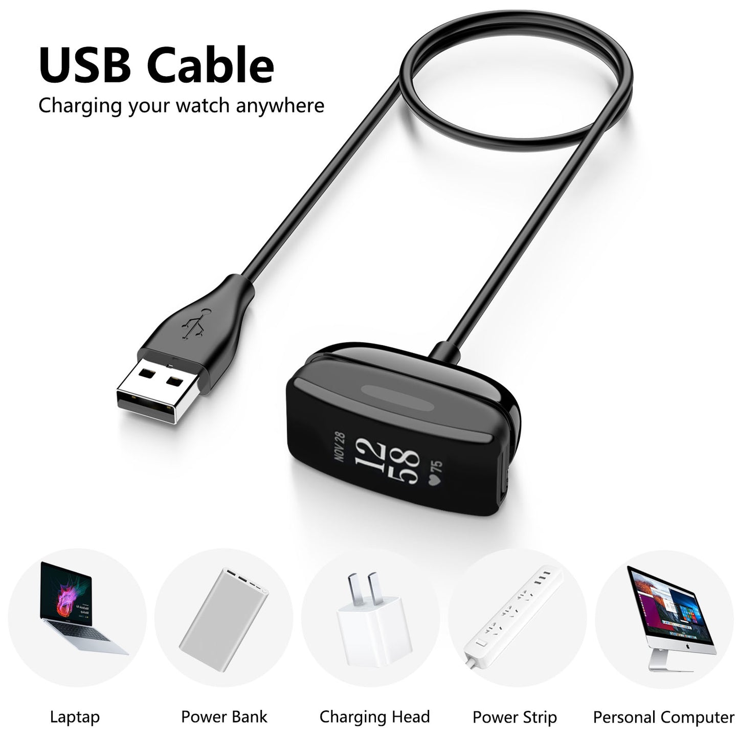 Fitbit Inspire/ACE Series USB Charger Cable - 100cm Dock Clip