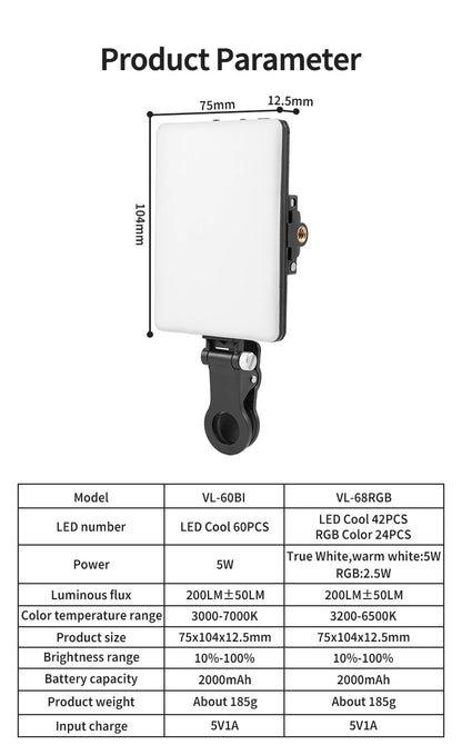 Portable RGB LED Video Light for Live Streaming and Vlogging