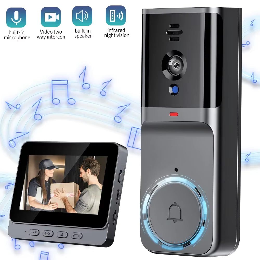 Smart WiFi Video Doorbell 4.3" Screen HD Camera with Two-Way Audio